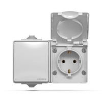 IP65 Розетка наружная одинарная с заземлением и выключателем одноклавишным серая VIDEX BINERA