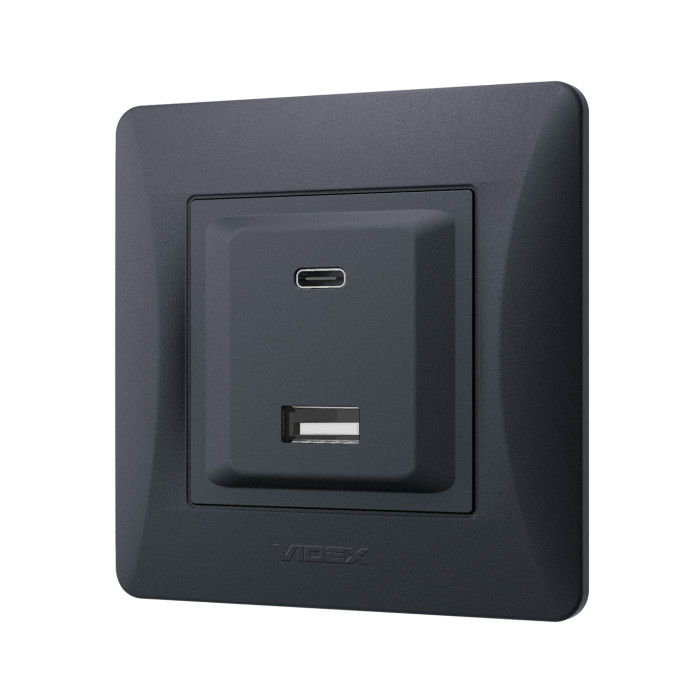 Розетка USB-A + USB-C PD20W чорний графіт VIDEX BINERA