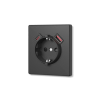 Розетка одинарная с заземлением USB-A+C 20W угольно-черная VIDEX NOTA (VF-NT-SK1GUC-BL)