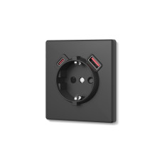 Розетка одинарная с заземлением USB-A+C 20W угольно-черная VIDEX NOTA (VF-NT-SK1GUC-BL)