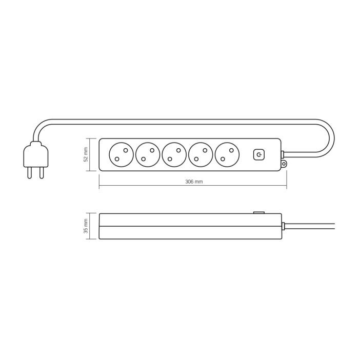 Сетевой удлинитель VIDEX ONCORD б/у 5п 2м с кнопкой White