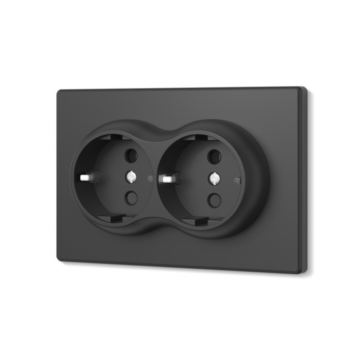 Розетка двойная с заземлением угольно-черная VIDEX NOTA (VF-NT-SK2G-BL)
