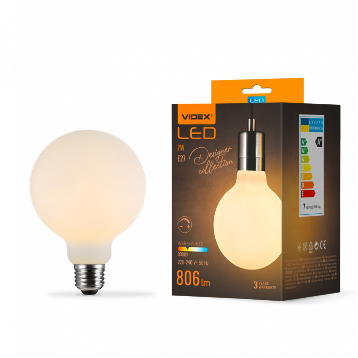 LED лампа VIDEX Filament VL-DG80MO 7W E27 3000K Porcelain dimmable