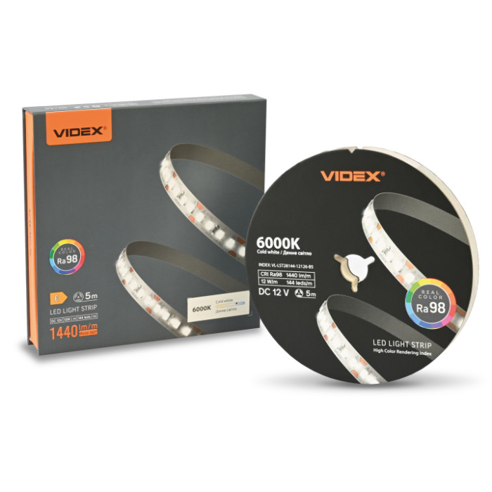 LED стрічка VIDEX DC12V 60W 5M 6000K Ra98 IP20 (VL-LST28144-12126-B5)