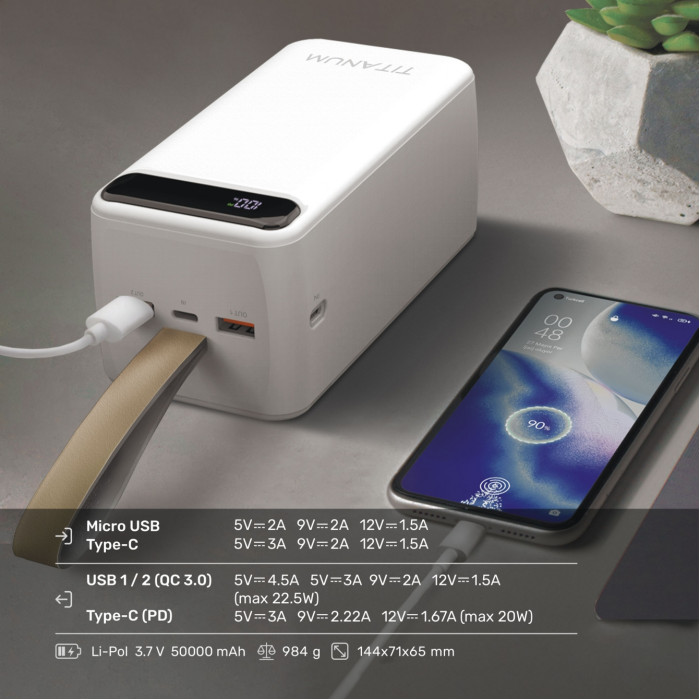 Повербанк 50000mAh TITANUM 741S 22.5W White