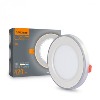LED светильник встроенный с декоративной подсветкой VIDEX DL4R 6W+3W 5000K+2700K 220V