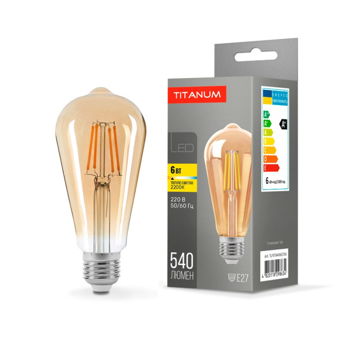 LED лампа TITANUM Filament ST64 6W E27 2200К бронза LED лампа TITANUM Filament ST64 6W E27 2200К бронза