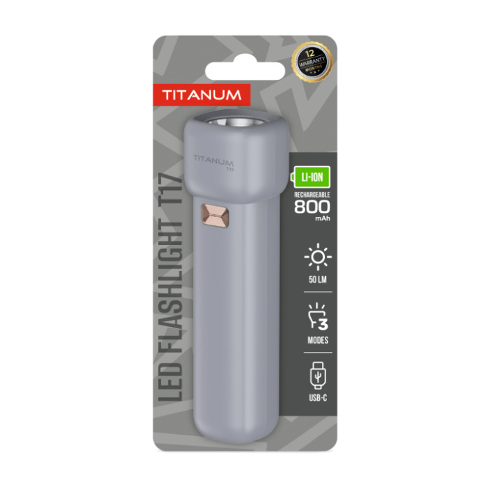 Портативний світлодіодний ліхтарик TITANUM TLF-T17 50Lm Gray