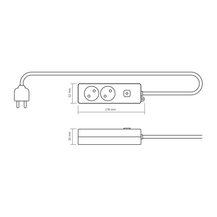 Сетевой удлинитель VIDEX ONCORD б/у 2п 2м с кнопкой White