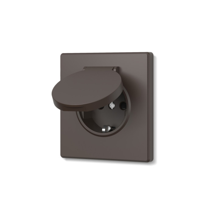 Розетка одинарная с заземлением и крышкой мокко VIDEX NOTA (VF-NT-SK1GC-BR)
