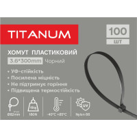 Хомут пластиковый 3.6x300мм 100шт УФ PA6.6 черный (TF-PH3630-B) TITANUM