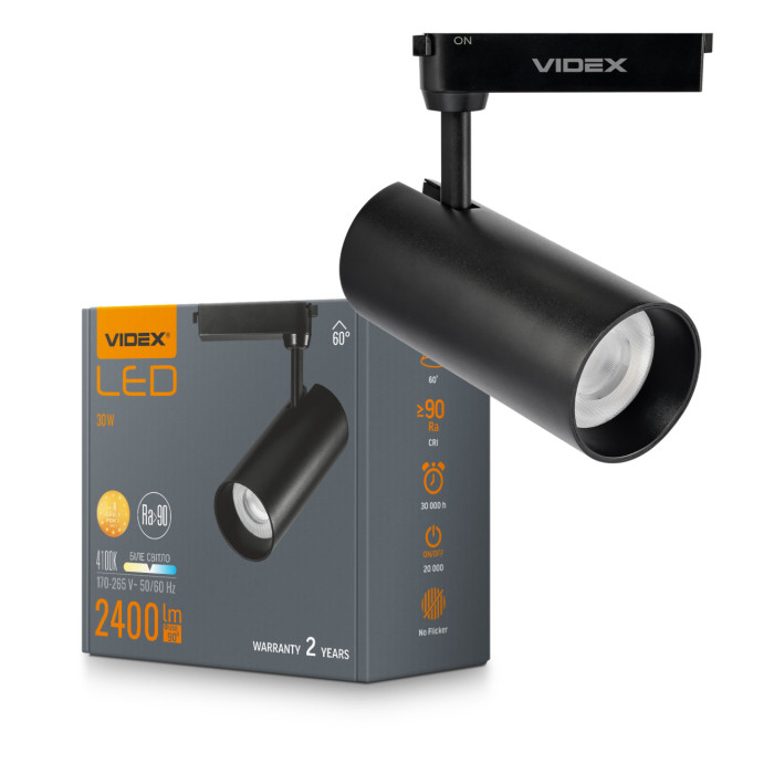 LED светильник трековый VIDEX 30W 60° 4100K черный LED светильник трековый VIDEX 30W 60° 4100K черный
