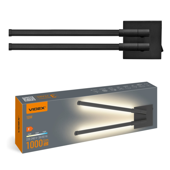 LED світильник настінний VIDEX WL042 10W 3000-4000-6000K Black