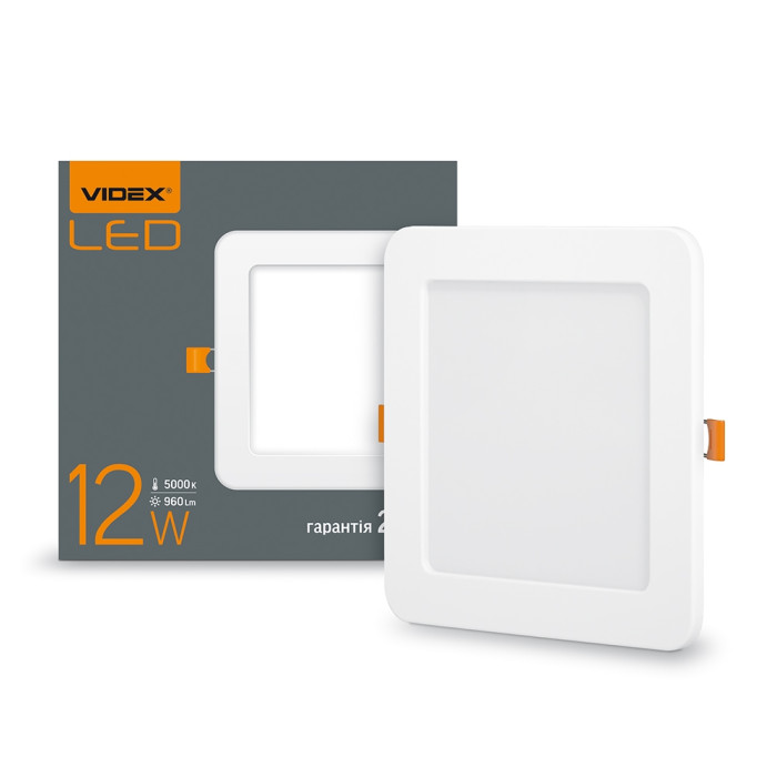 LED світильник вбудований квадрат VIDEX 12W 5000K