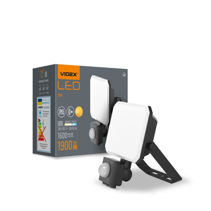 LED прожектор VIDEX F3 20W 5000K с датчиком движения 220V Black (VLE-F3-0205B-S) LED прожектор VIDEX F3 20W 5000K с датчиком движения 220V Black (VLE-F3-0205B-S)