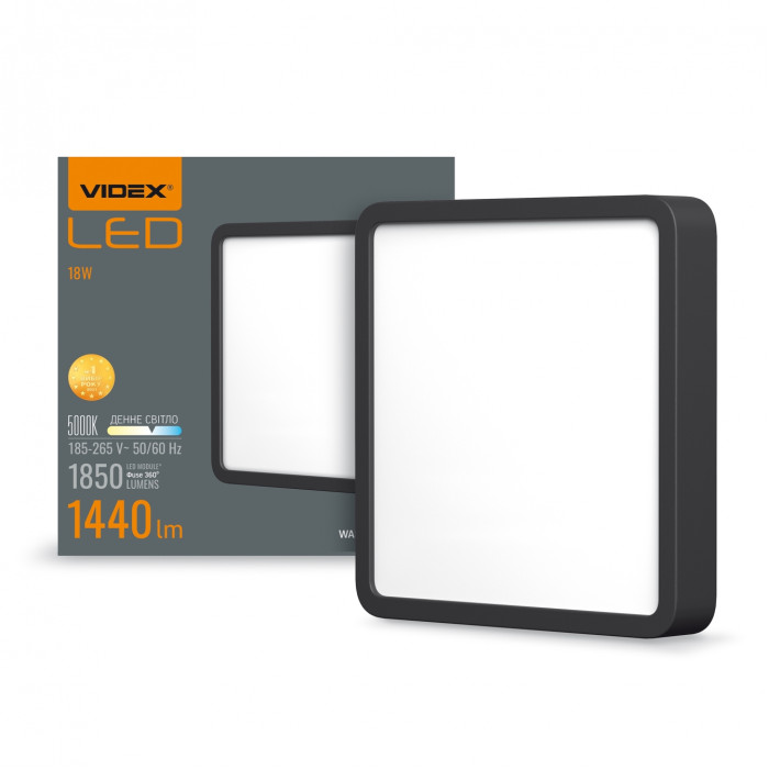 LED Светильник накладной квадрат VIDEX 18W 5000K Black LED Светильник накладной квадрат VIDEX 18W 5000K Black