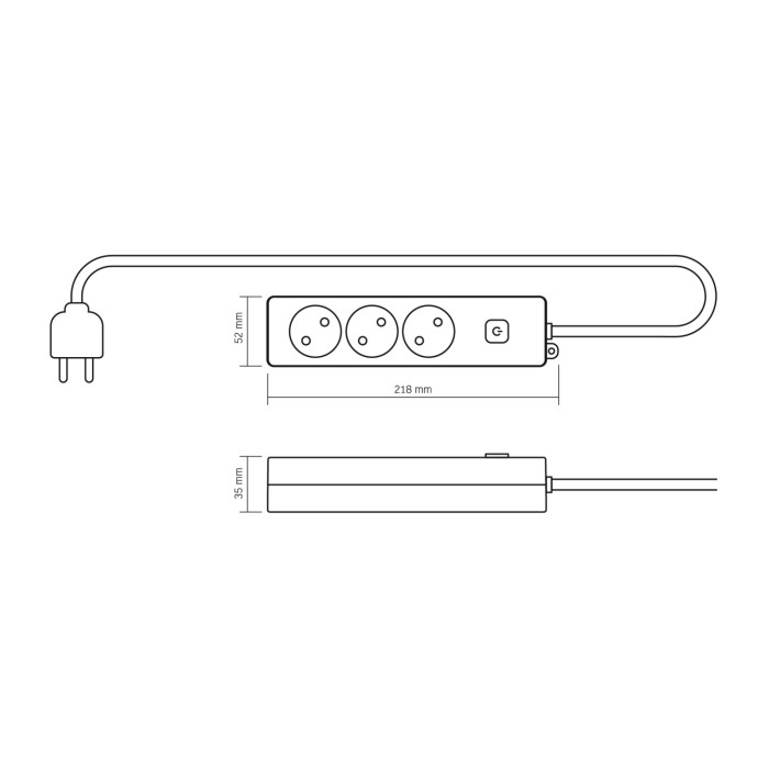 Сетевой удлинитель VIDEX ONCORD б/у 3п 2м с кнопкой White