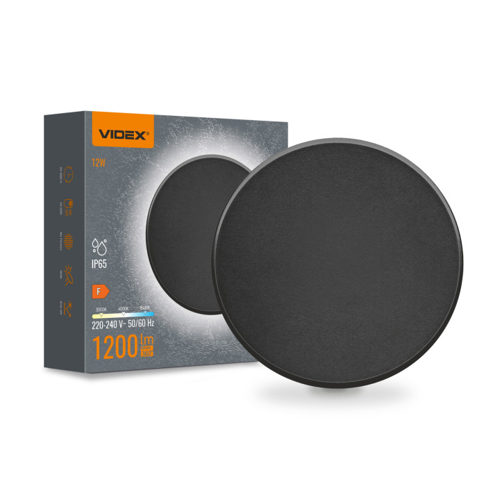 LED світильник настінний IP65 VIDEX WL03 12W 3000K-4000K-6500K Black