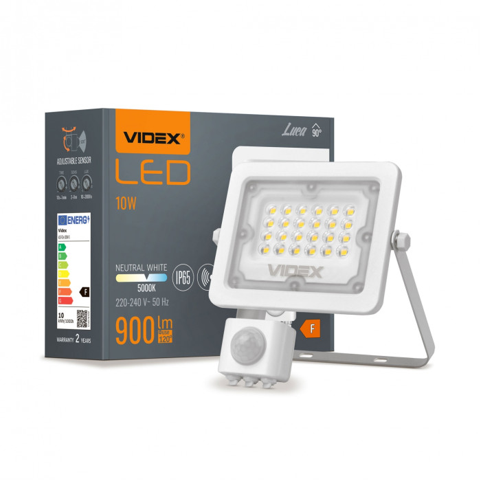 LED прожектор VIDEX F2e 10W 900Lm 5000K 220V з датчиком руху та освітленості LED прожектор VIDEX F2e 10W 900Lm 5000K 220V з датчиком руху та освітленості