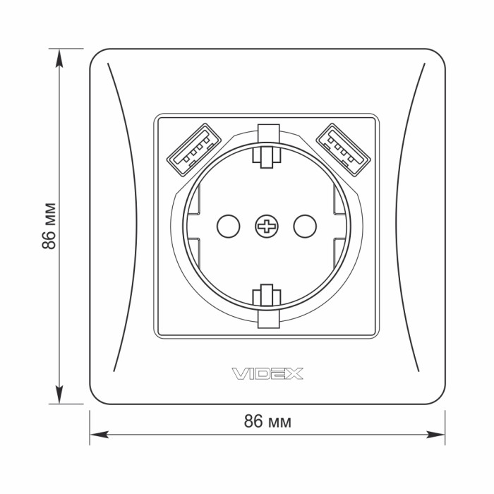 Розетка одинарна із заземленням та 2USB срібний шовк VIDEX BINERA
