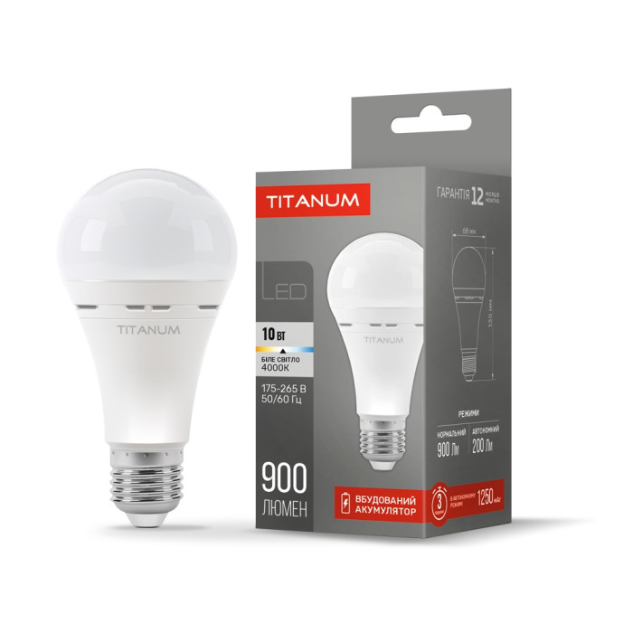 LED лампа акумуляторна TITANUM A68 10W E27 4000К 220V LED лампа акумуляторна TITANUM A68 10W E27 4000К 220V