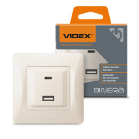 Розетка USB-A+USB-C PD20W кремовая VIDEX BINERA