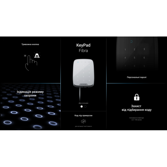 Проводная сенсорная клавиатура Ajax KeyPad Fibra White