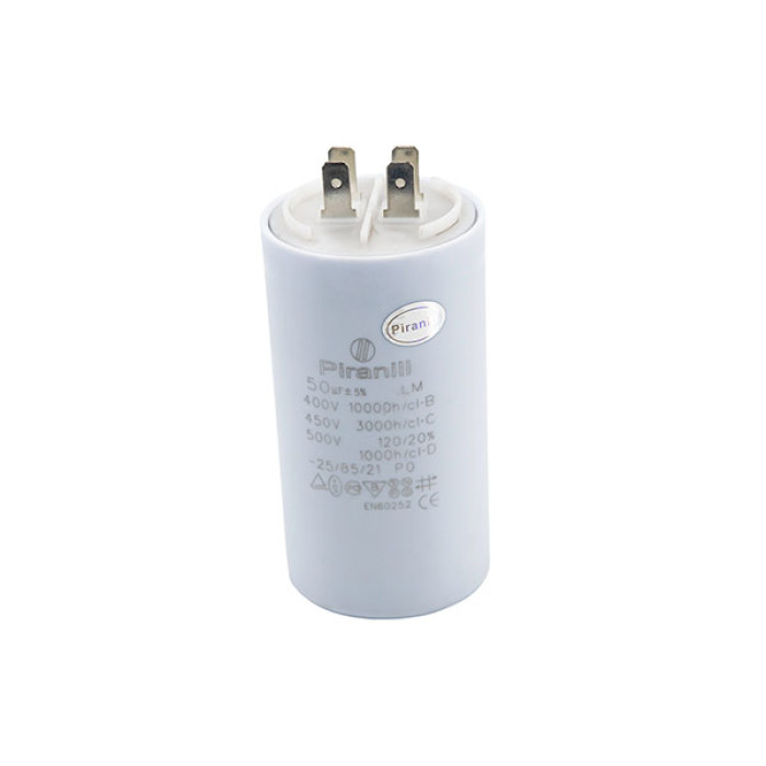 Конденсатор рабочий CBB60 50 мкФ 450V, с клеммами (50.5×94.4 мм) (Piranil)