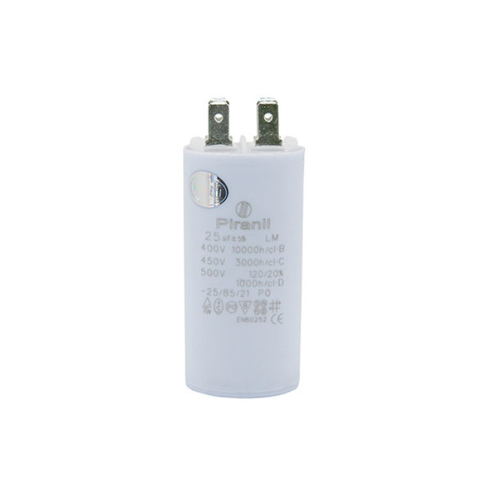 Конденсатор рабочий CBB60 25 мкФ 450V, с клеммами (35×72.5 мм) (Piranil)
