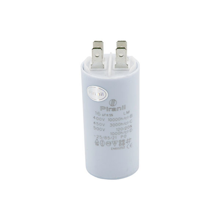 Конденсатор рабочий CBB60 16 мкФ 450V, с клеммами (35×72.4 мм) (Piranil)