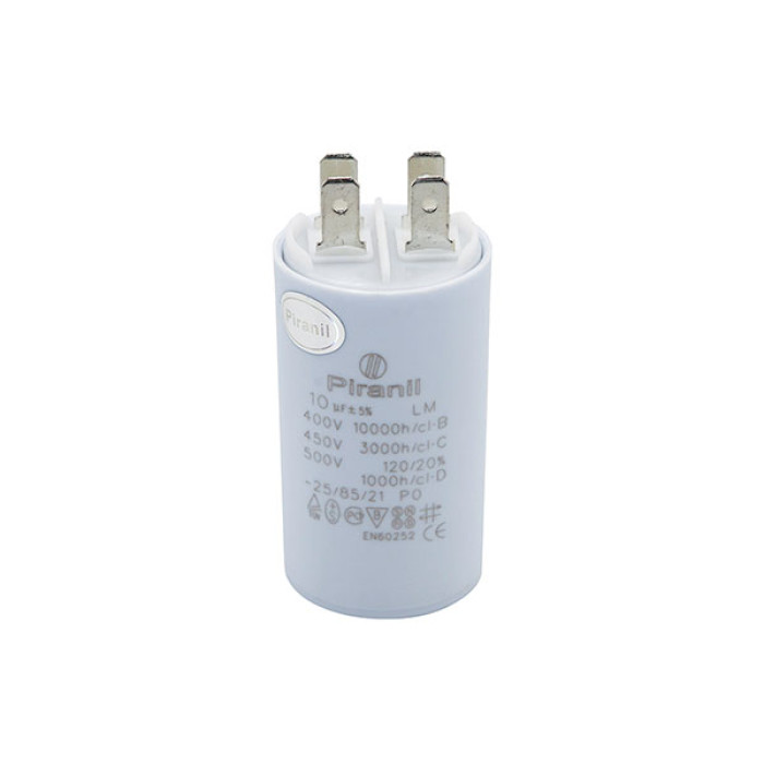 Конденсатор рабочий CBB60 10 мкФ 450V, с клеммами (35×62.9 мм) (Piranil)