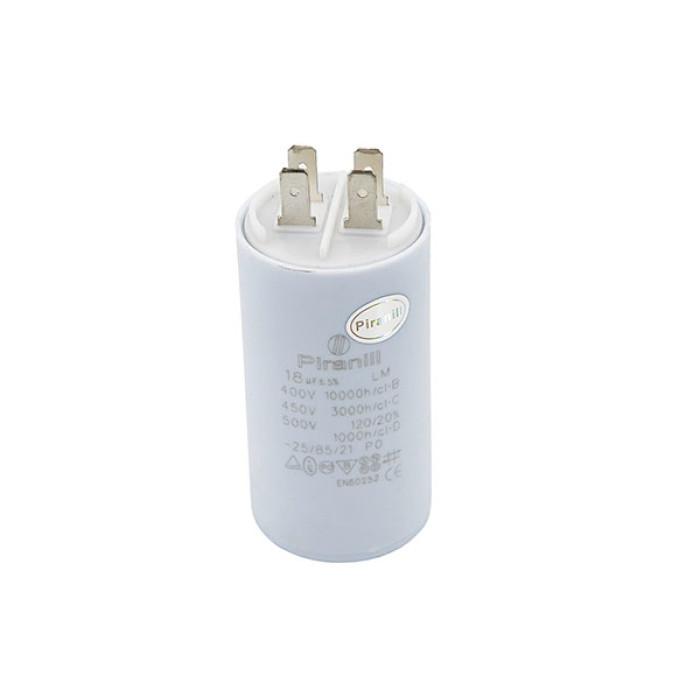Конденсатор рабочий CBB60 18 мкФ 450V, с клеммами (40.7×72.4 мм) (Piranil)