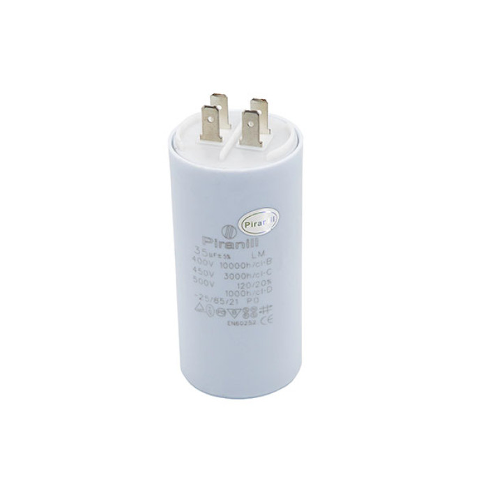 Конденсатор рабочий CBB60 35 мкФ 450V, с клеммами (45.5×95 мм) (Piranil)