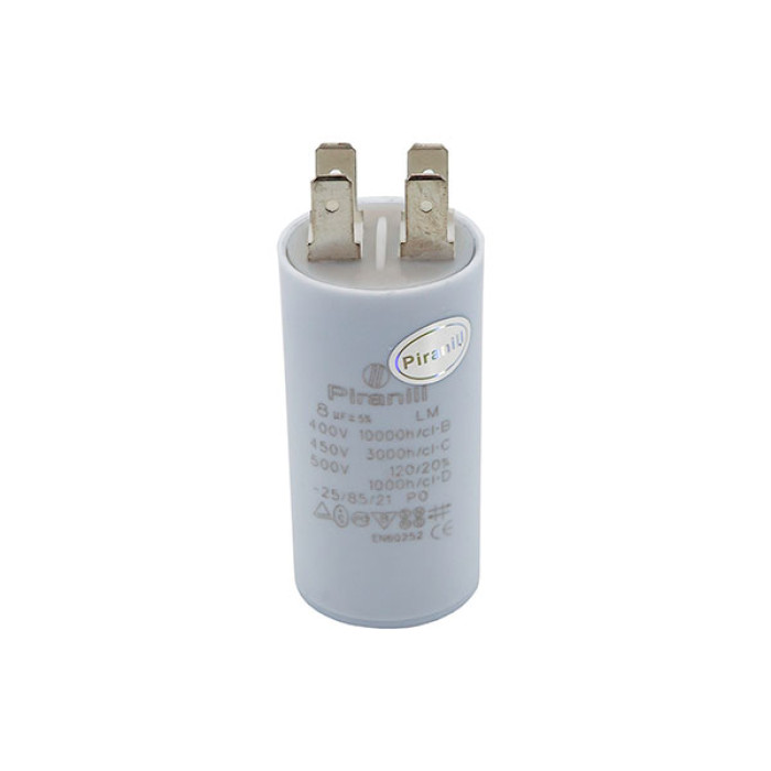 Конденсатор рабочий CBB60 8 мкФ 450V, с клеммами (31×62.4 мм) (Piranil)