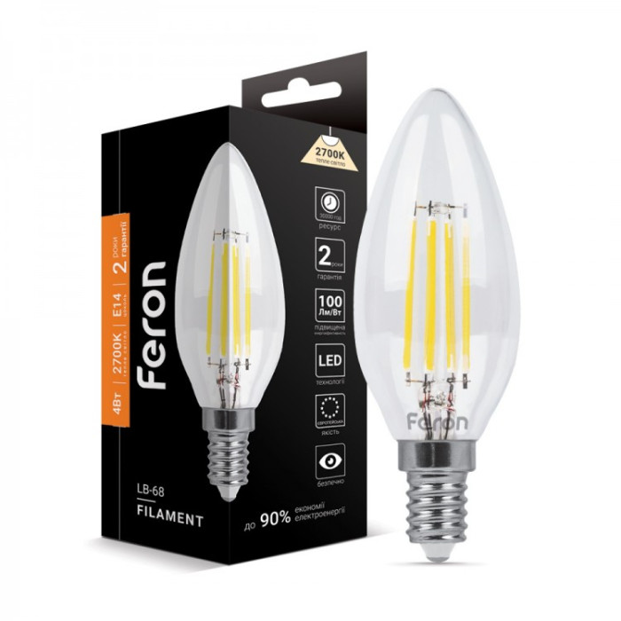 Светодиодная лампа Feron Filament LB-68 4Вт E14 2700K