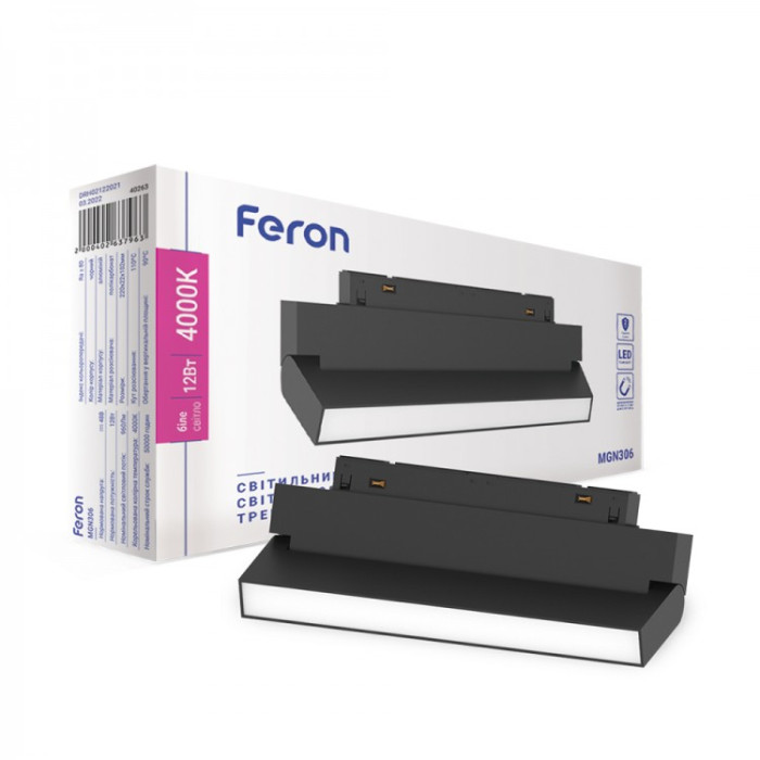 Магнітний трековий світильник Feron MGN306 12W 4000К Магнітний трековий світильник Feron MGN306 12W 4000К