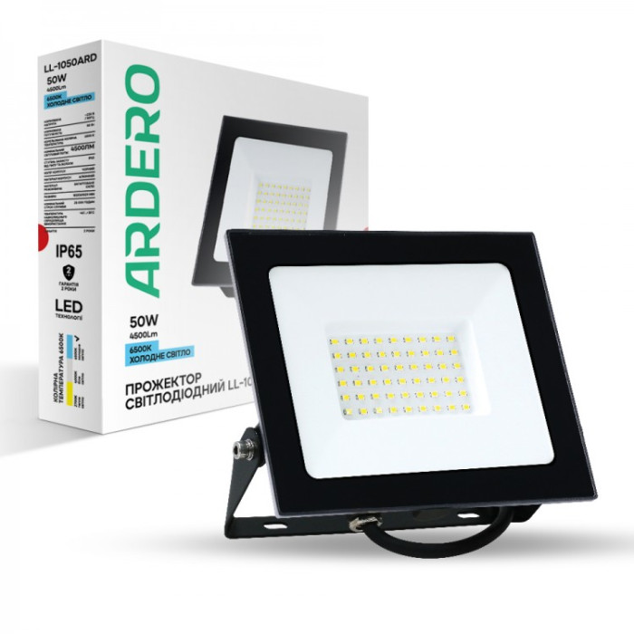 Світлодіодний прожектор Ardero LL-1050ARD 50Вт 6500K IP65 чорний