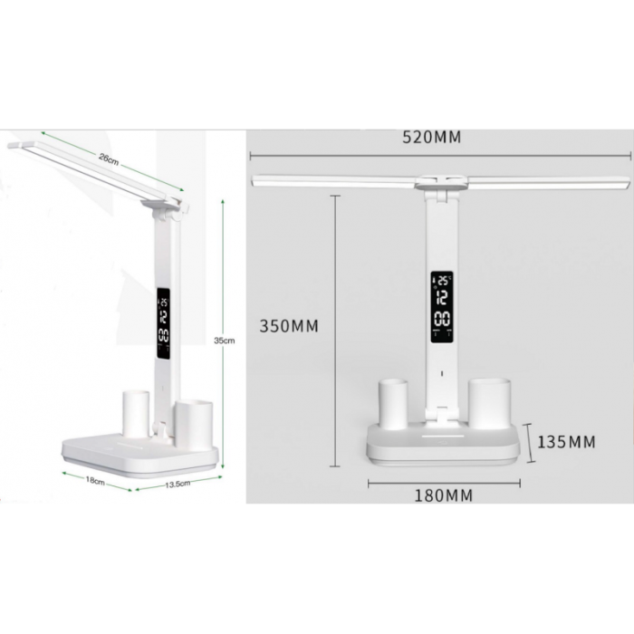 Светодиодный настольный светильник Luxel 6W, аккумулятор, USB, лед экран, органайзер (TL-16W) Белый
