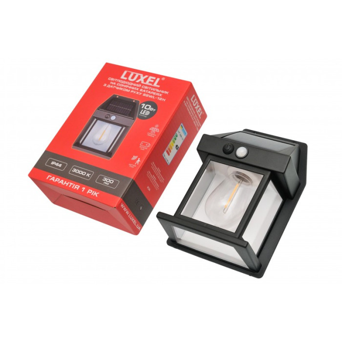 Світлодіодний світильник Luxel на сонячних батареях з датчиком руху IP44 10W (SSWL-12H)