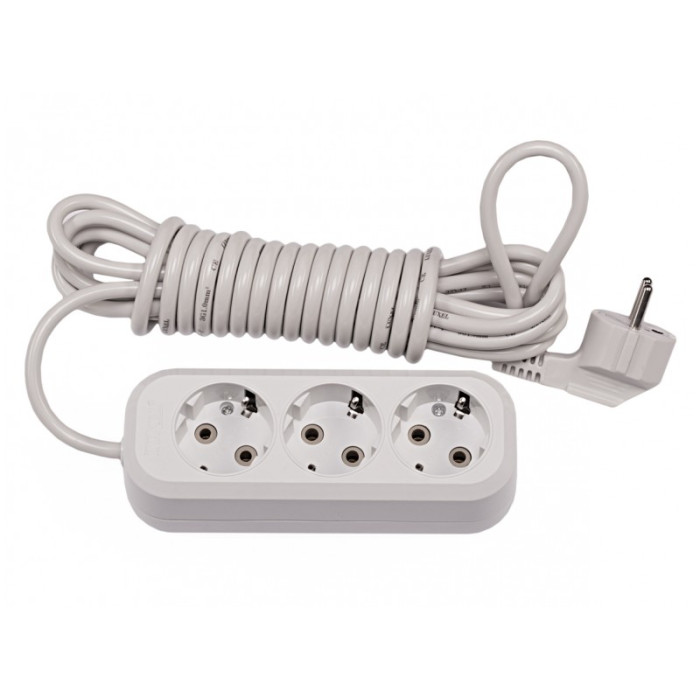 Удлинитель с заземлением Luxel Выключатель 2 м, 3 розетки, белый (7102)