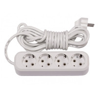 Удлинитель с заземлением Luxel Выключатель 5 м, 4 розетки, белый (7102)