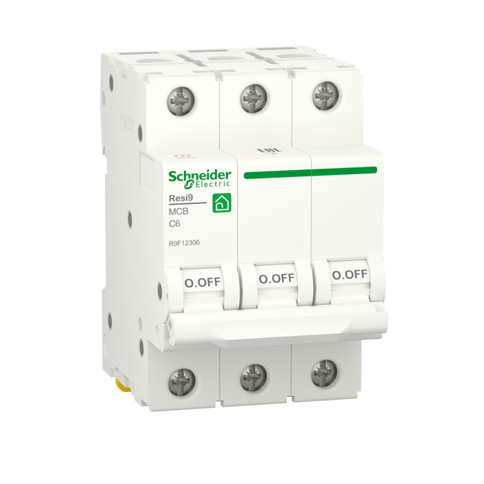 Автоматический выключатель Schneider Electric RESI9 6А, 3P, С, 6кА (R9F12306) Автоматический выключатель Schneider Electric RESI9 6А, 3P, С, 6кА (R9F12306)