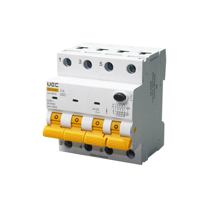 Автомат диференційного захисту SB-R9NE 4P C 16A 30мА тип AC 6кА UEC