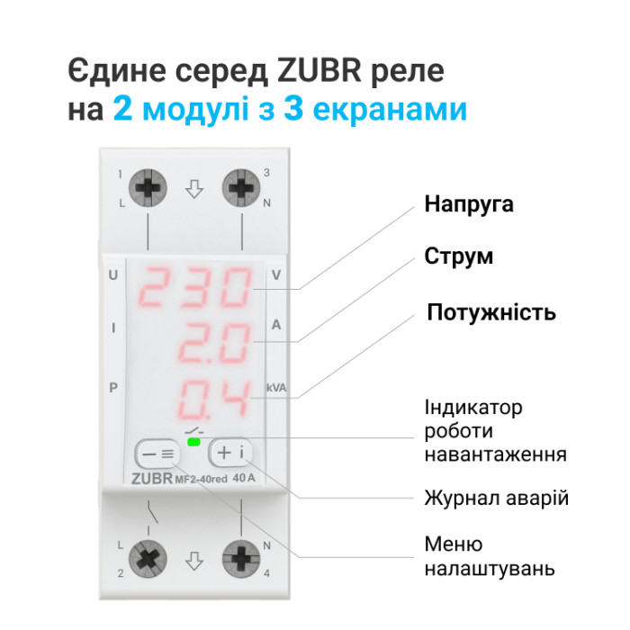 Мультифункціональне реле напругиZUBR MF2-40 red