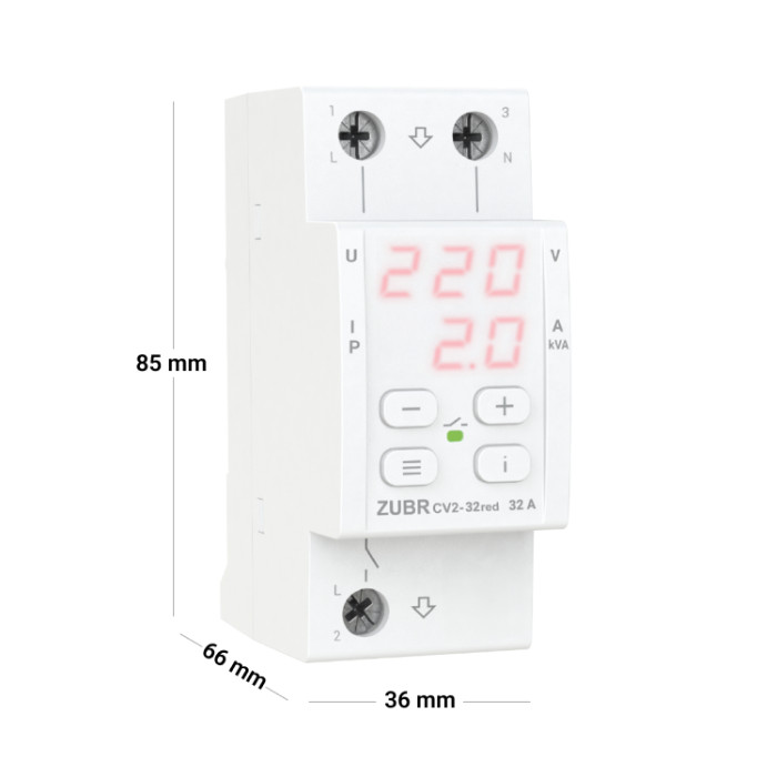 Реле напруги з контролем струму ZUBR CV2-32 red