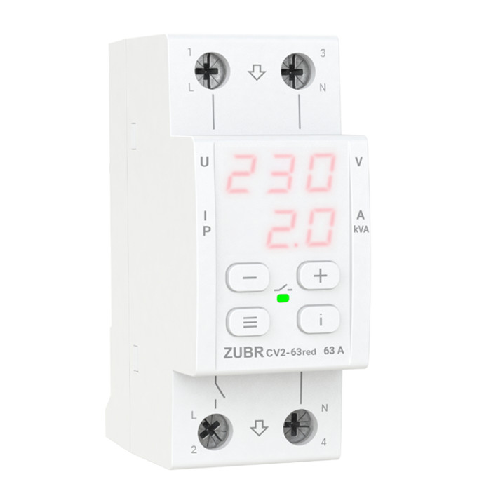 Реле напряжения с контролем тока ZUBR CV2-63 red