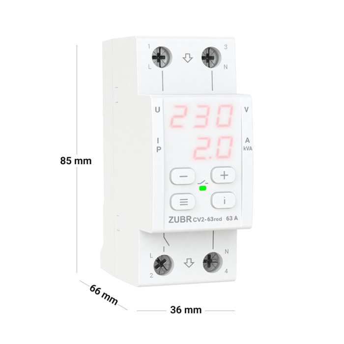 Реле напряжения с контролем тока ZUBR CV2-63 red