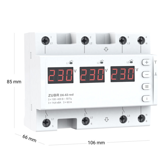 Реле напруги ZUBR D6-63 red