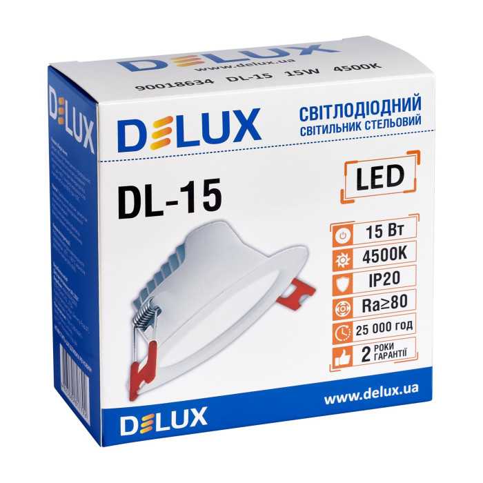Светильник светодиодный встраиваемый потолочный DELUX DL-15_4500К 15Вт 1200лм 230В