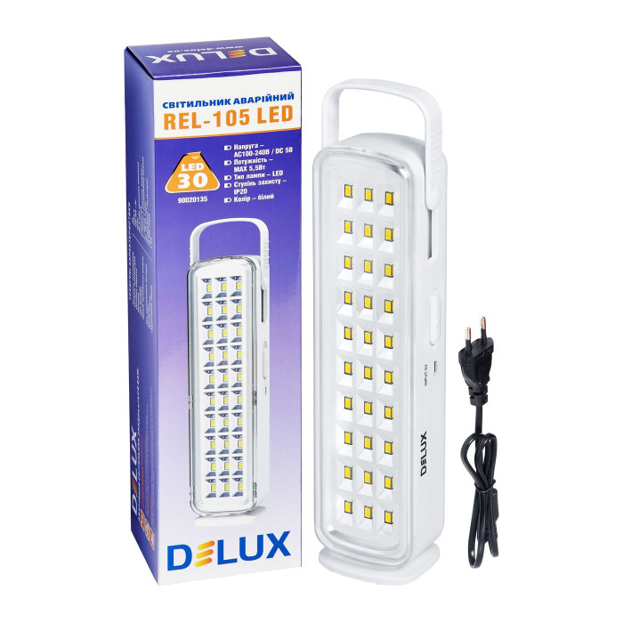 Аварийный светильник с аккумулятором DELUX REL-105 5.5W 550lm 6500K USB 5V 30LED